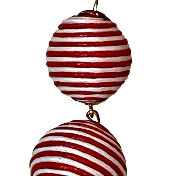 Red and White Wax Rope Bon Bon Earrings - Picture 2 of 2
